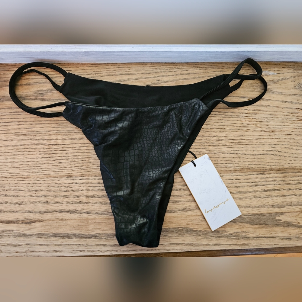 Lovewave Black Snake Textured Bikini Bottom